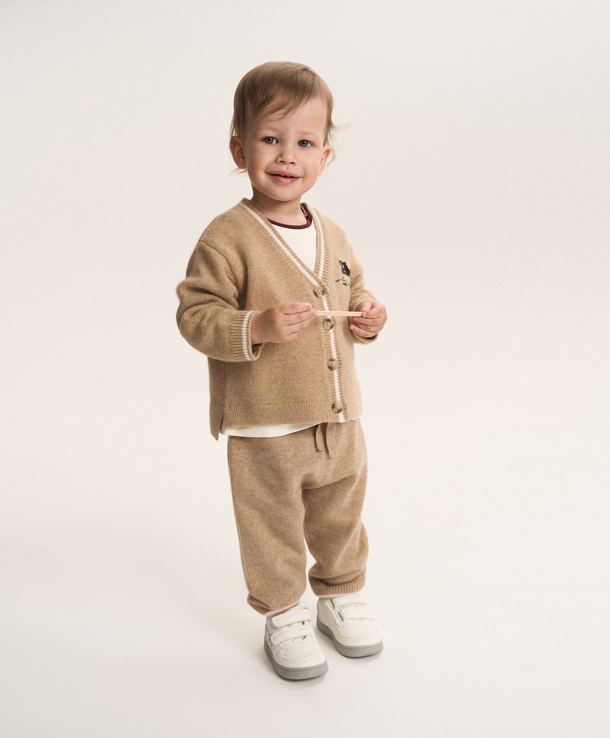 Gulliver Beige Melange Wool and Angora Jogger Pants for Baby Boy-Dachshund