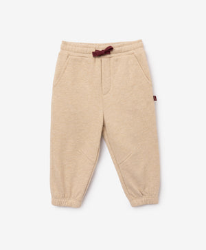 Gulliver Beige Fleece Jogger Pants with Elastic Waistband for Baby Boy-Dachshund