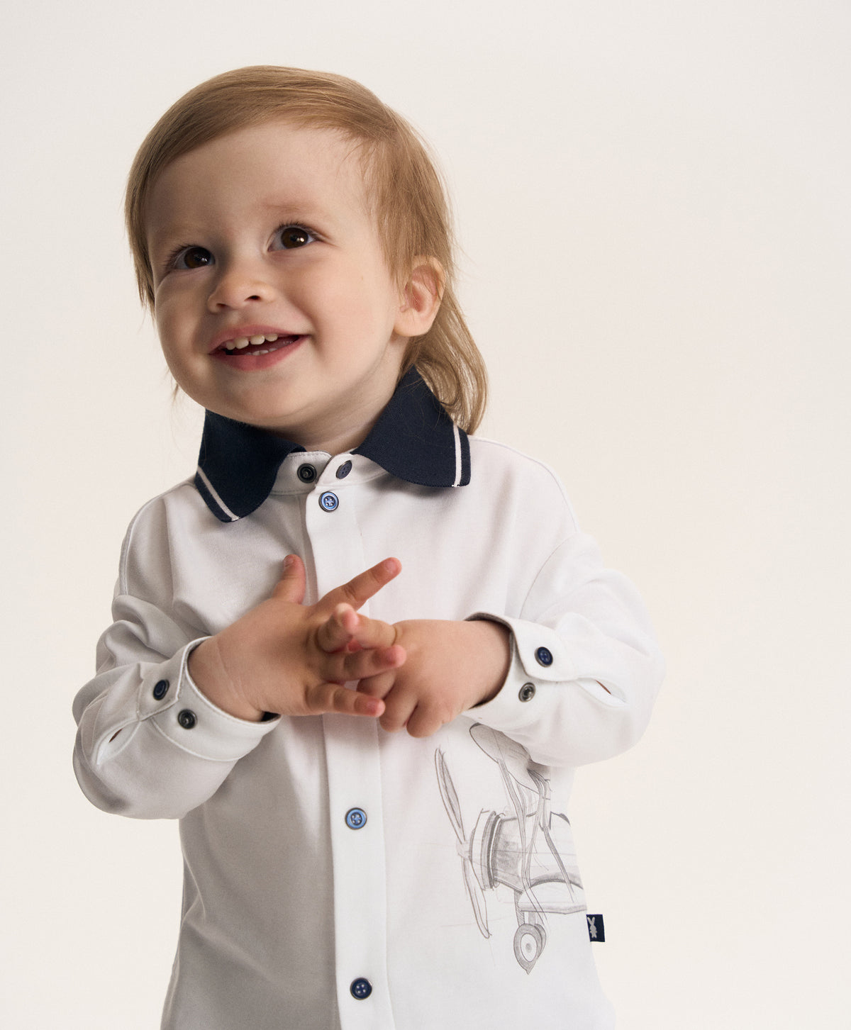 Gulliver White Knitted Shirt with Snap Buttons for Baby Boy-Dreamer