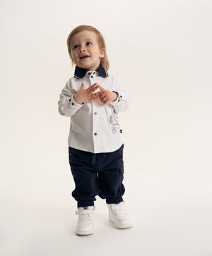 Gulliver White Knitted Shirt with Snap Buttons for Baby Boy-Dreamer