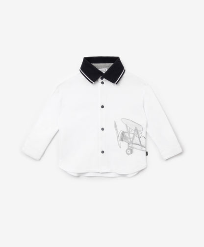 Gulliver White Knitted Shirt with Snap Buttons for Baby Boy-Dreamer