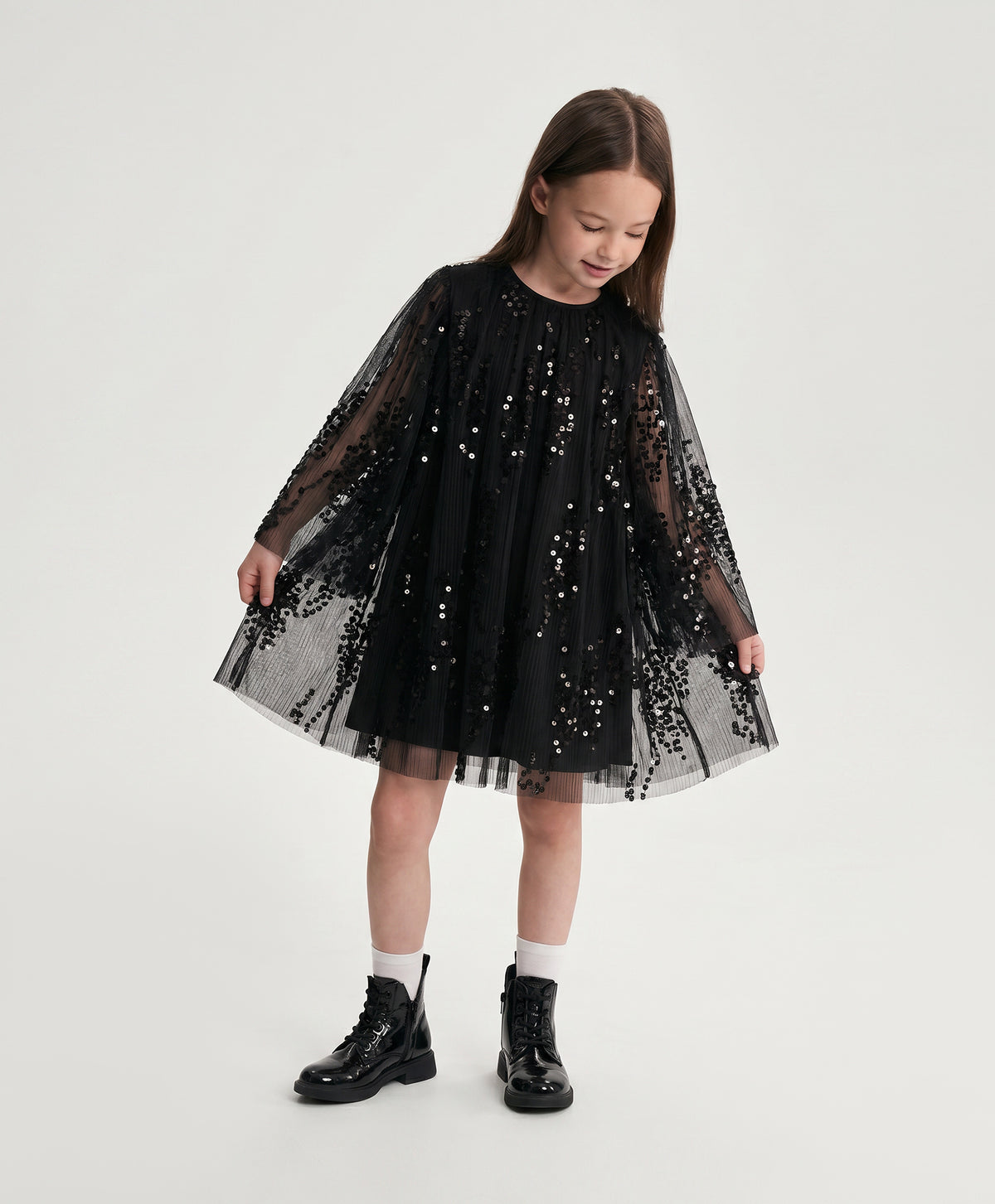 Gulliver Black Mesh Dress with Sequins for Girls-Party Art Deco