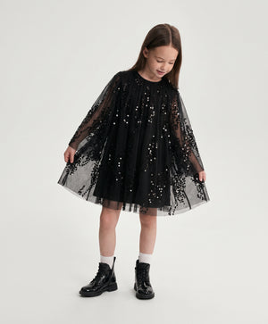 Gulliver Black Mesh Dress with Sequins for Girls-Party Art Deco