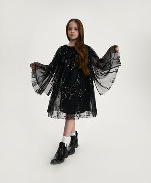 Gulliver Black Mesh Dress with Sequins for Girls-Party Art Deco