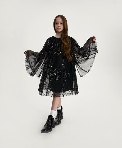 Gulliver Black Mesh Dress with Sequins for Girls-Party Art Deco