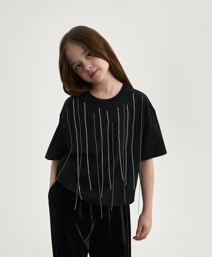 Gulliver Elegant Black T-Shirt for Girl Junior- Party Art Deco