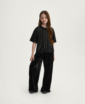 Gulliver Black Velour Pants for Girl Junior- Party Art Deco