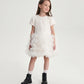 Gulliver White Tencel and Mesh Dress with Ruffles for Girl Mini- Party Art Deco
