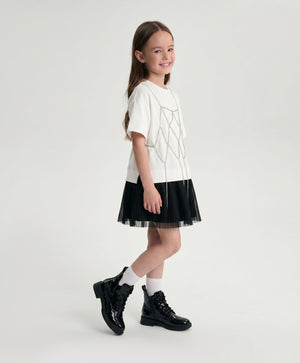 Gulliver White Layered-Effect Dress with Rhinestone Mesh for Girl Mini- Party Art Deco
