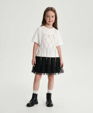 Gulliver White Layered-Effect Dress with Rhinestone Mesh for Girl Mini- Party Art Deco