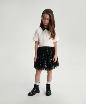 Gulliver Black Mesh Skirt with Sequins for Girl Mini- Party Art Deco