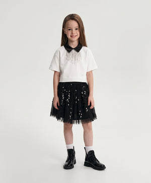 Gulliver Black Mesh Skirt with Sequins for Girl Mini- Party Art Deco