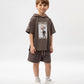 Gulliver Brown hooded T-shirt for boys in a relaxed oversized fit, made of organic cotton with a print