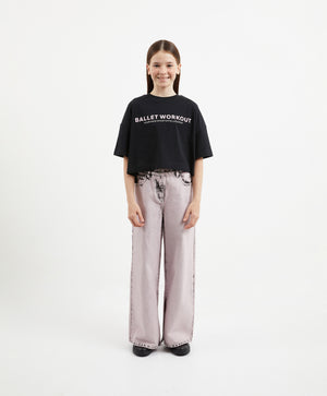 GulliverBlack Oversized Cropped Short Sleeve T-shirt for Girl Junior-Ballet