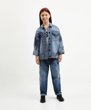 Gulliver Light Blue Denim Jacket for Girl Junior-Hot Heart