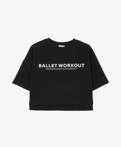 GulliverBlack Oversized Cropped Short Sleeve T-shirt for Girl Junior-Ballet