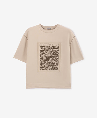 Gulliver Beige Short Sleeve T-Shirt for Boys - Mini
