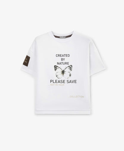 Gulliver White Short Sleeve T-shirt for girls made of organic cotton