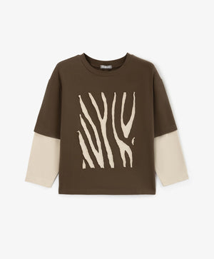 Gulliver Brown long sleeve top for boys with layered-look effect