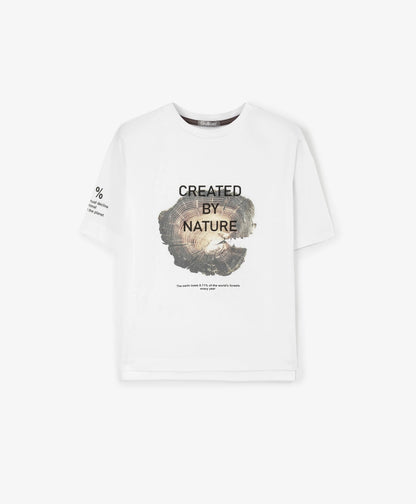 Gulliver White boys' T-shirt in a relaxed oversized fit made of organic cotton with a print