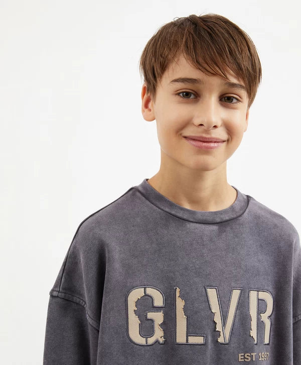Gulliver Graphite Relaxed Fit Sweatshirt with Destroy Effectfor Boy Junior-Decoupage