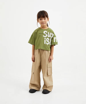 Gulliver Beige Poplin Palazzo Pants with Cargo Pockets for Girl Mini-Ecuador