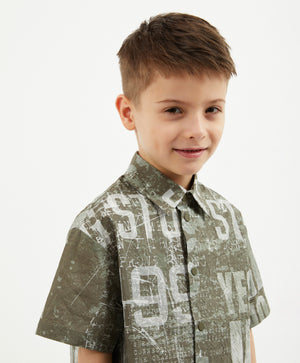 Gulliver Khaki Short-Sleeve Shirt with Print for Boy Mini