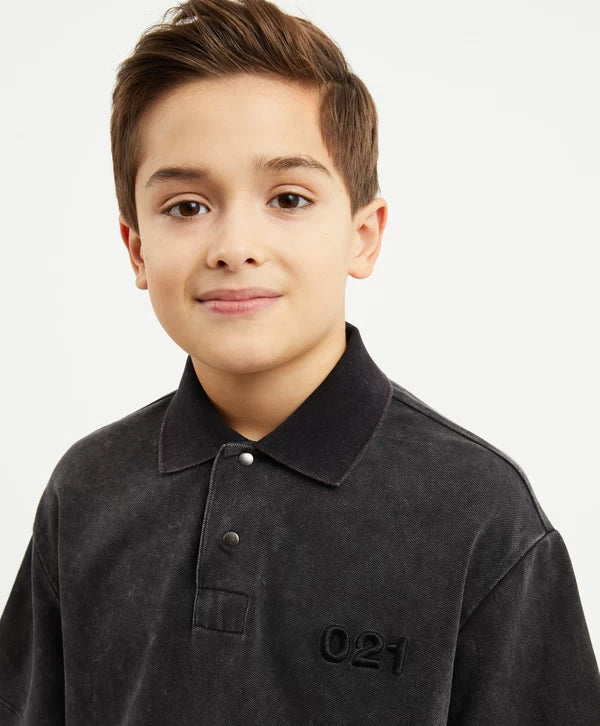 Gulliver Gray Short-Sleeve Polo with Washed Vintage Effect for Boy Junior-Matrix