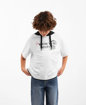 Gulliver White Hooded Short Sleeve T-shirts for Boys Junior-Transit