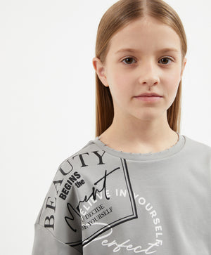 Gulliver Gray Oversized Mercerized Interlock T-Shirt Girl Junior-Arboretum