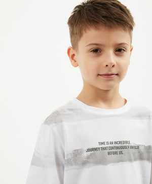 Gulliver White Striped Short Sleeve T-shirt for Boy Mini-Expedition