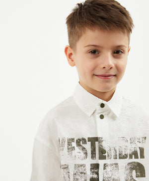 Gulliver White Poplin Shirt with Crushed Effect for Boy Mini-Expedition