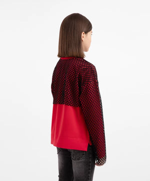 Gulliver Red Knit Long Sleeve Top with Mesh for Girls