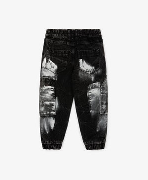 Gulliver Grey Washed Denim Pants with Elastic Waistband and Cuffs