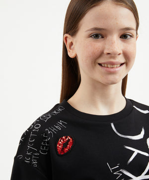 Gulliver Black Short Sleeve T-shirt for Girl Party-Art Object