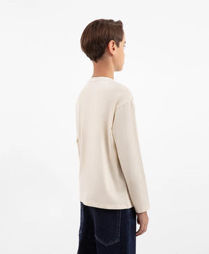 Gulliver Milk White Jersey Long sleeve with Print & Patch for Boys