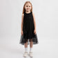 Gulliver Girls Black A-Line Knit Dress with Floral Sequin Décor - Rose Quartz