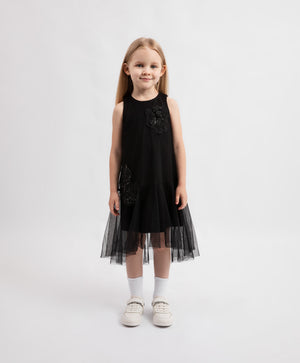 Gulliver Girls Black A-Line Knit Dress with Floral Sequin Décor - Rose Quartz