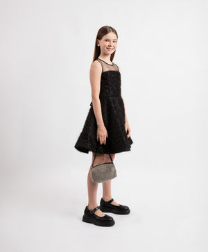Gulliver Girls Fitted Black Dress with Textured and Mesh - Rose Quartz