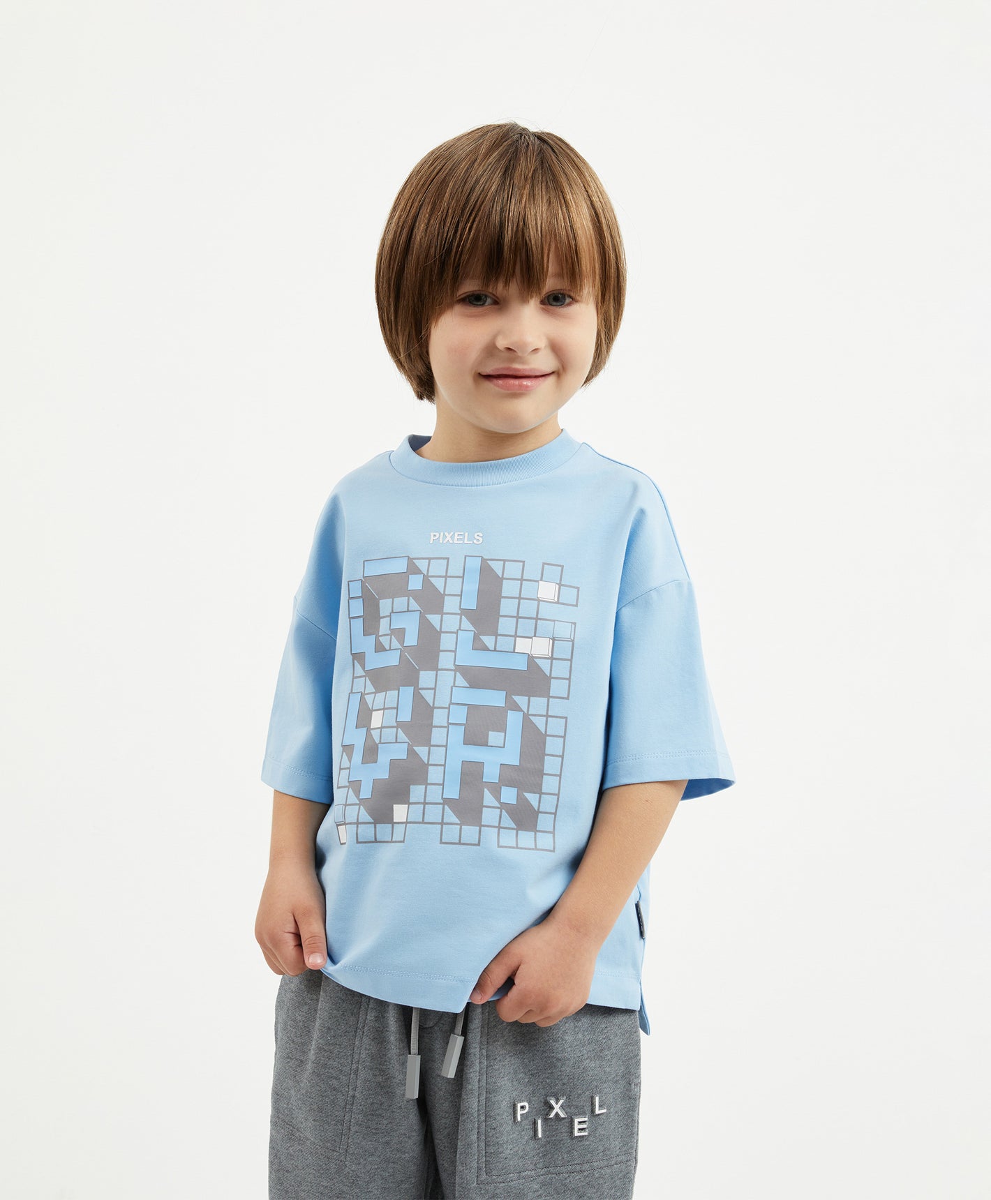 Gulliver Light Blue Short Sleeve T-shirts for Boy Mini -Pixels