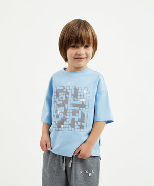 Gulliver Light Blue Short Sleeve T-shirts for Boy Mini -Pixels