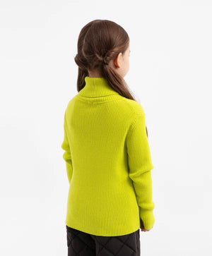 Gulliver Girls' Yellow Knitted Turtleneck with Flower Appliqu