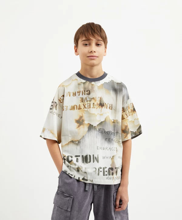 Gulliver Relaxed Fit Short Sleeve T-Shirt with Original Graphic for Boy Junior-Decoupage