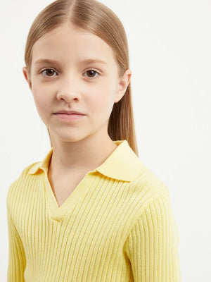 Gulliver Yellow Knitted Long Sleeve Polo for Girl Junior-Arboretum