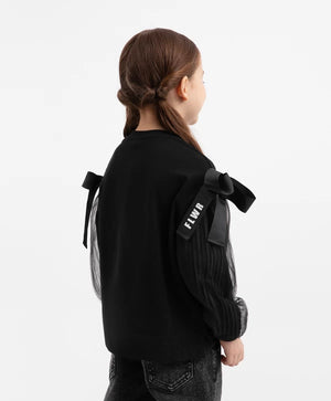 Gulliver Black Girls' Long-Sleeve Shirt with Mesh Detailing
