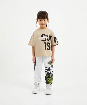 Gulliver White Knitted Jogger Pants with Asymmetrical Print for Girl Mini-Ecuador