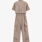 Gulliver Brown short-sleeve textile jumpsuit for girls with cargo pockets