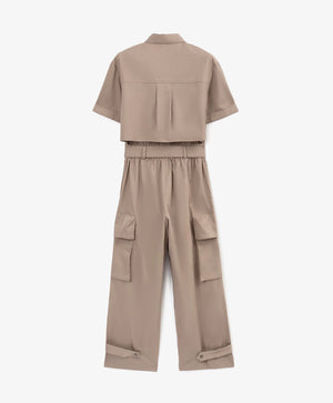 Gulliver Brown short-sleeve textile jumpsuit for girls with cargo pockets