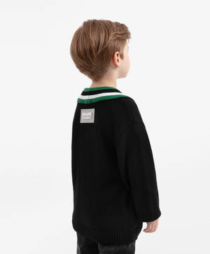 Gulliver Black Oversized Cardigan with Contrast Trim for Boys