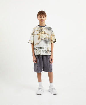 Gulliver Relaxed Fit Short Sleeve T-Shirt with Original Graphic for Boy Junior-Decoupage